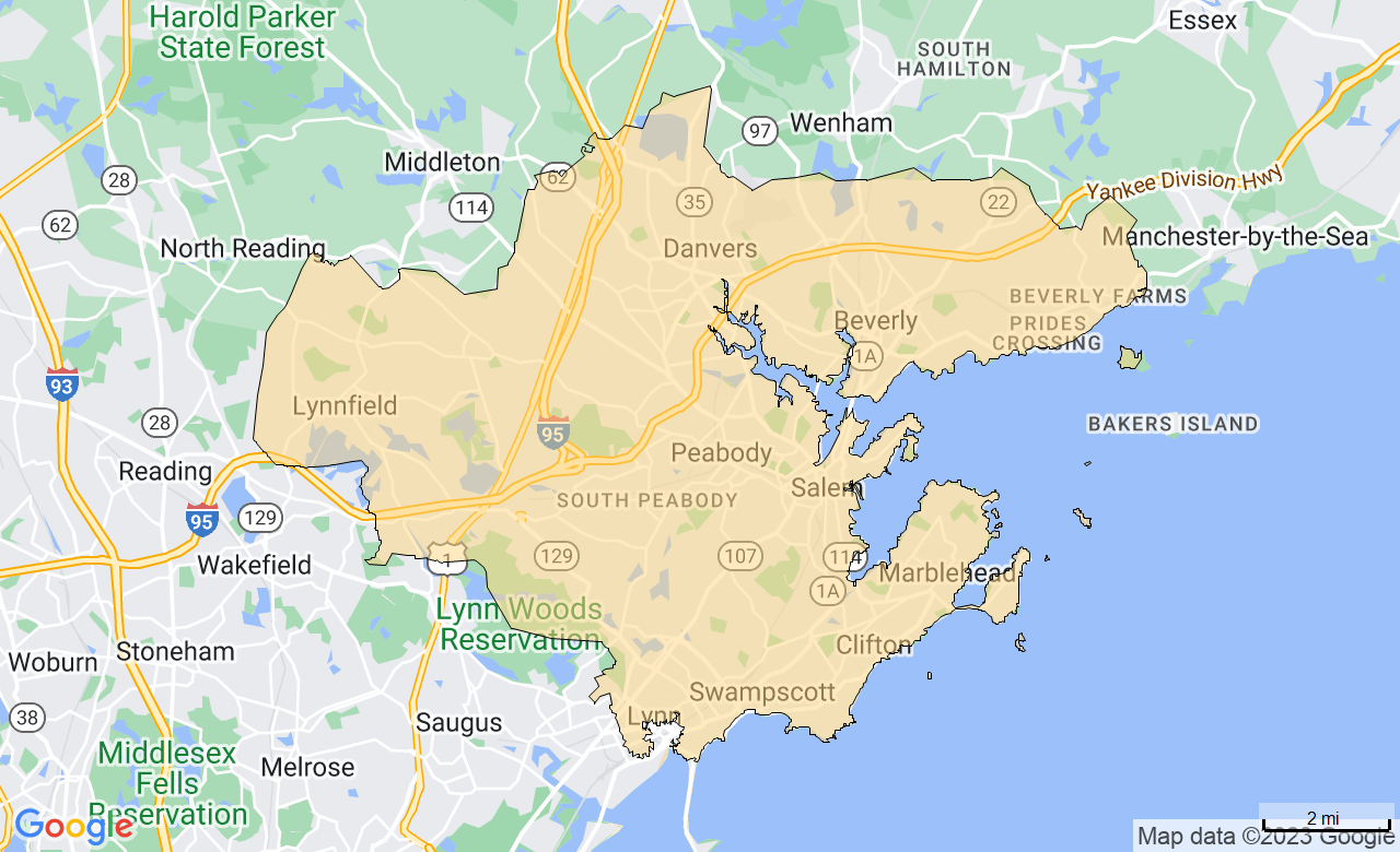 Map of the North Shore, MA area