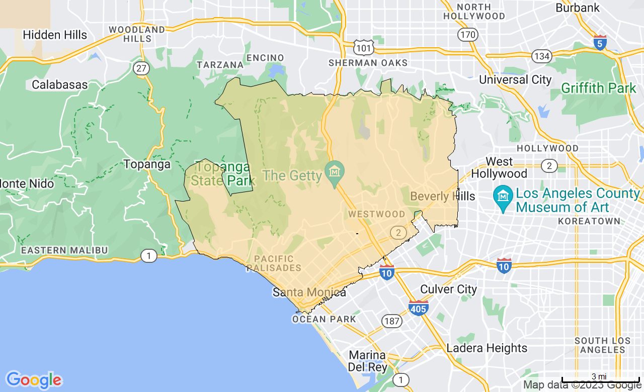 Map of the West Los Angeles, CA area