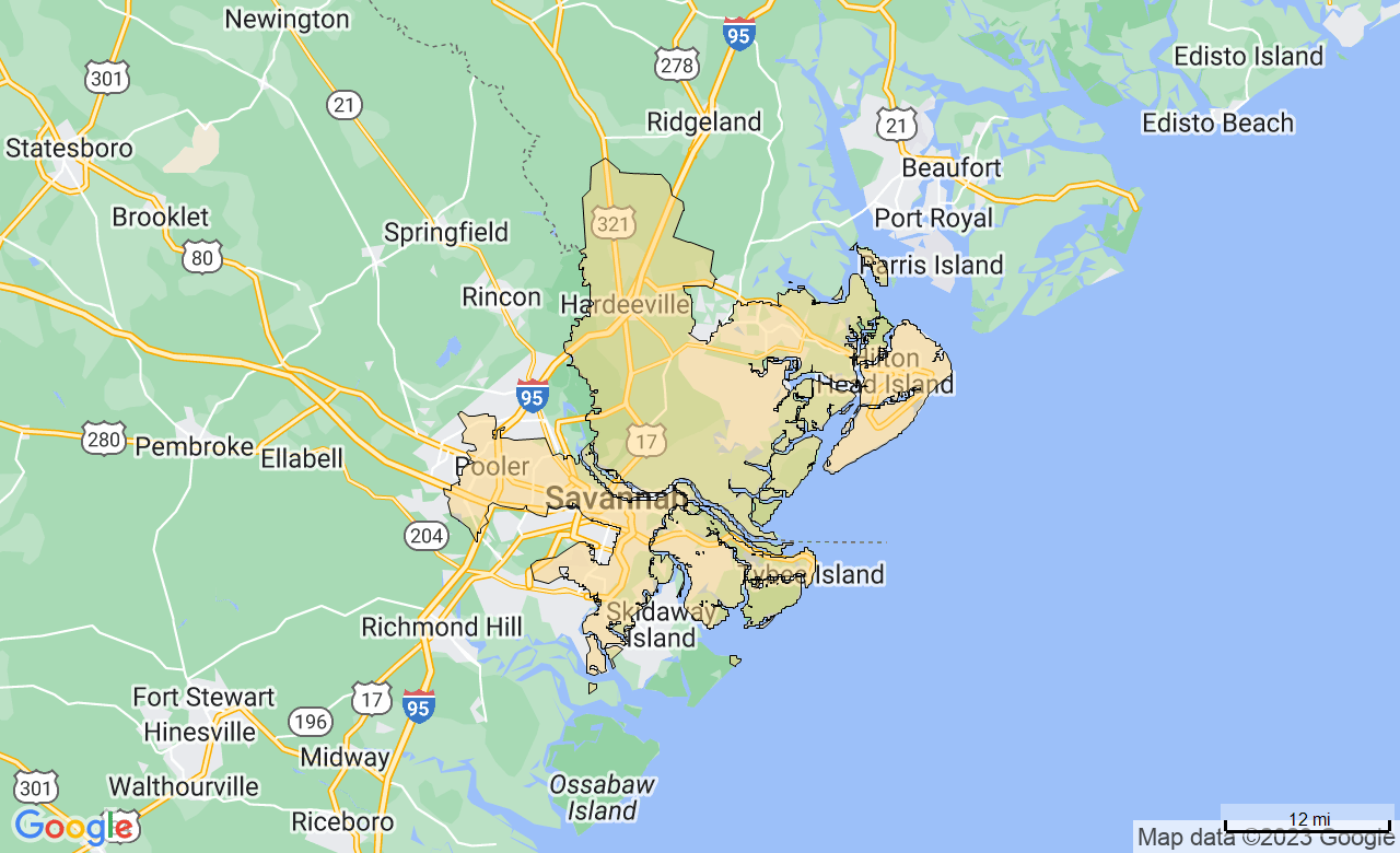 Map of the Savannah/Hilton Head area