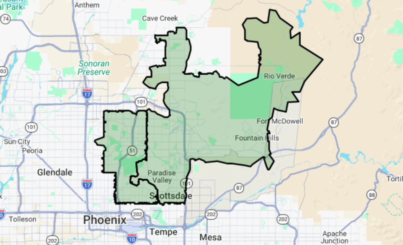 Map of the Scottsdale, AZ area