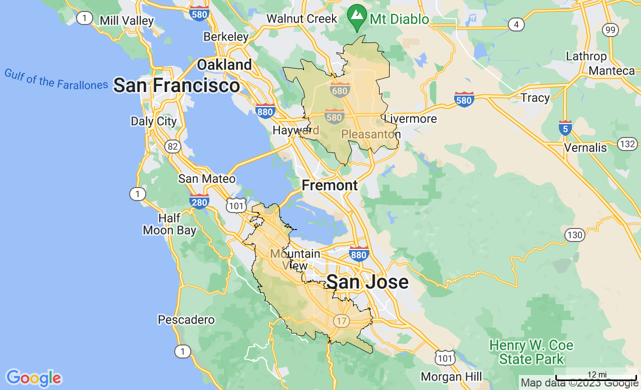 Map of the Silicon Valley, CA area