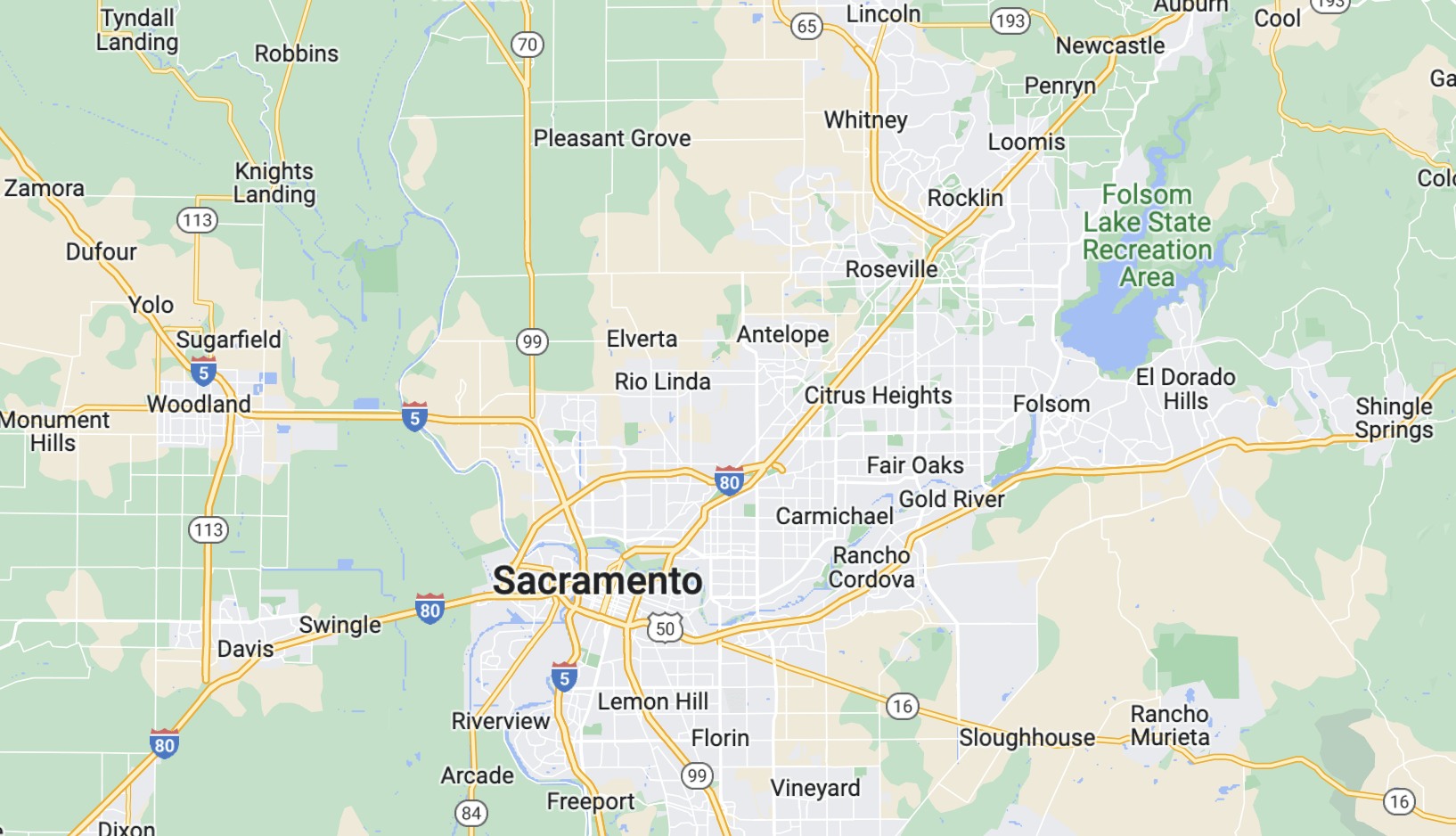 Map of the South Placer County, CA area