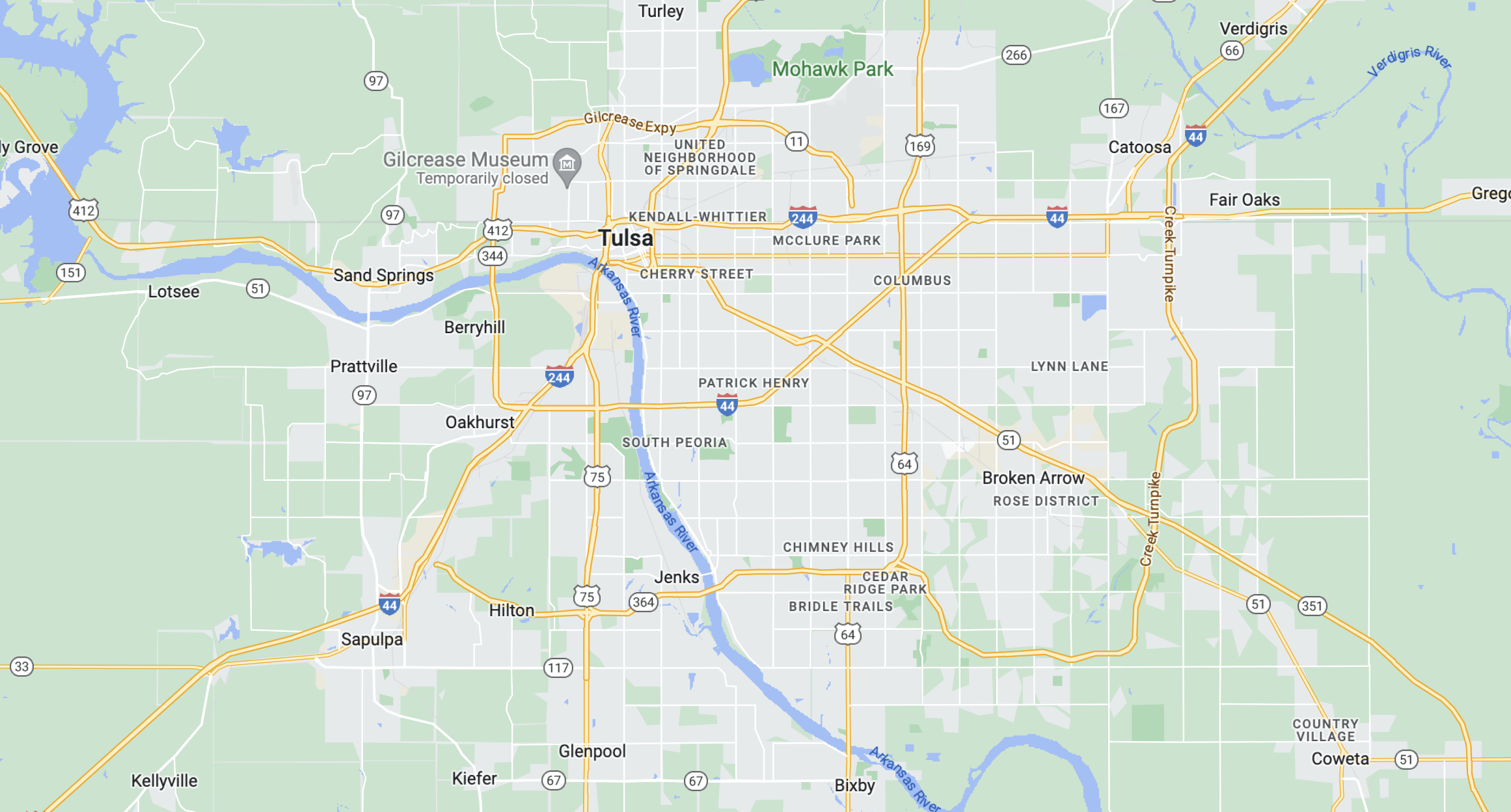 Map of the South Tulsa, OK area
