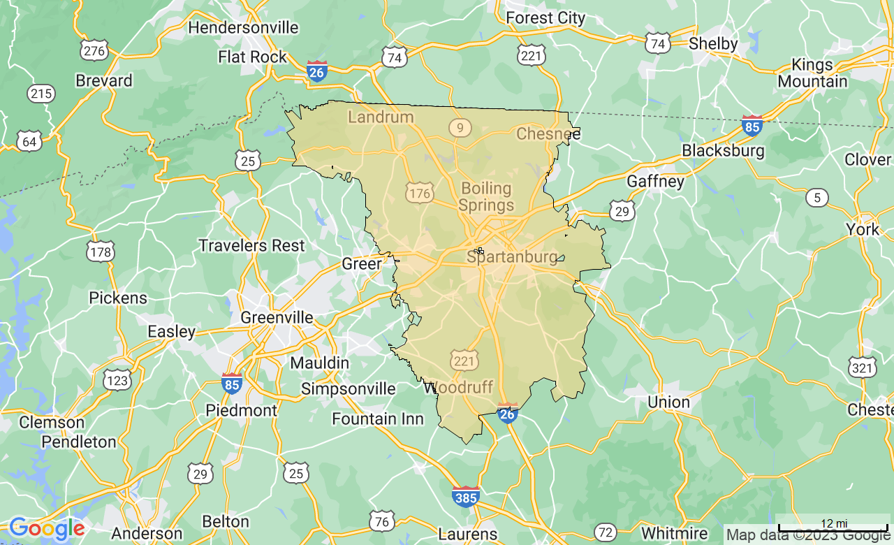 Map of the Spartanburg, SC area