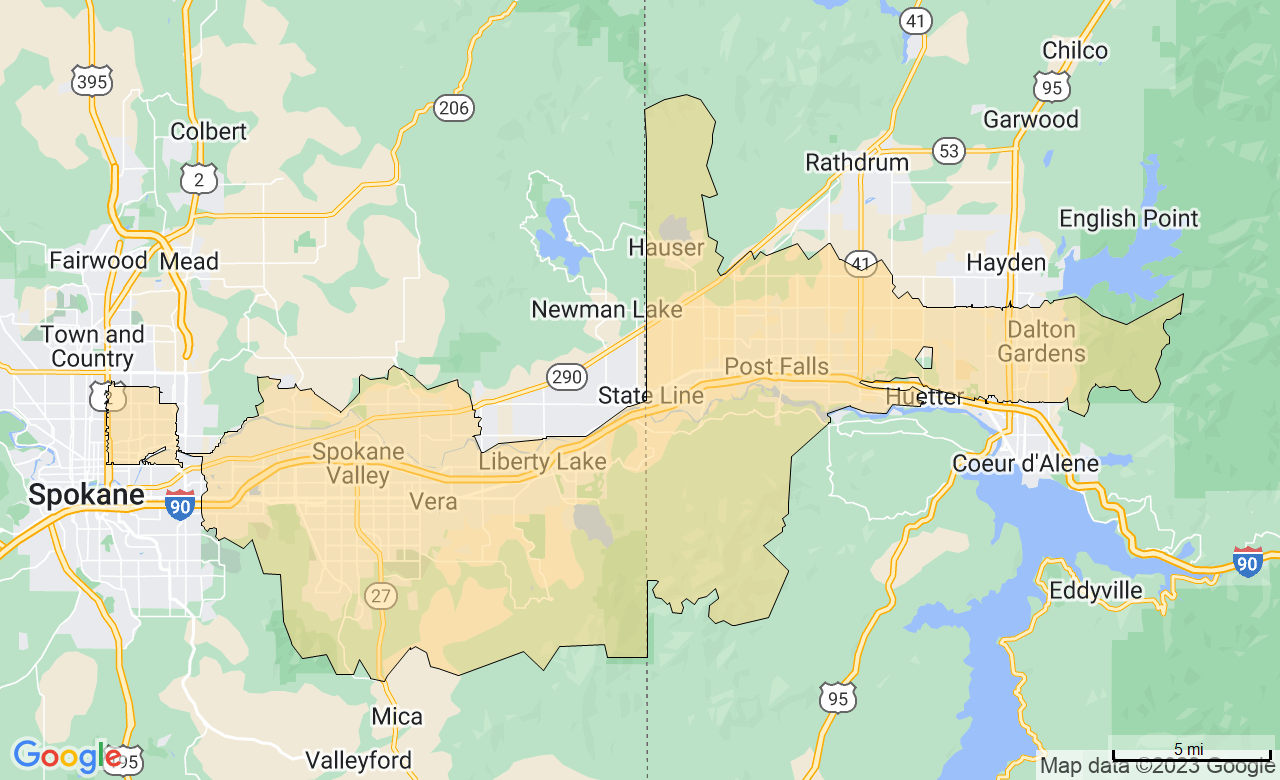 Map of the Spokane and Coeur d'Alene area