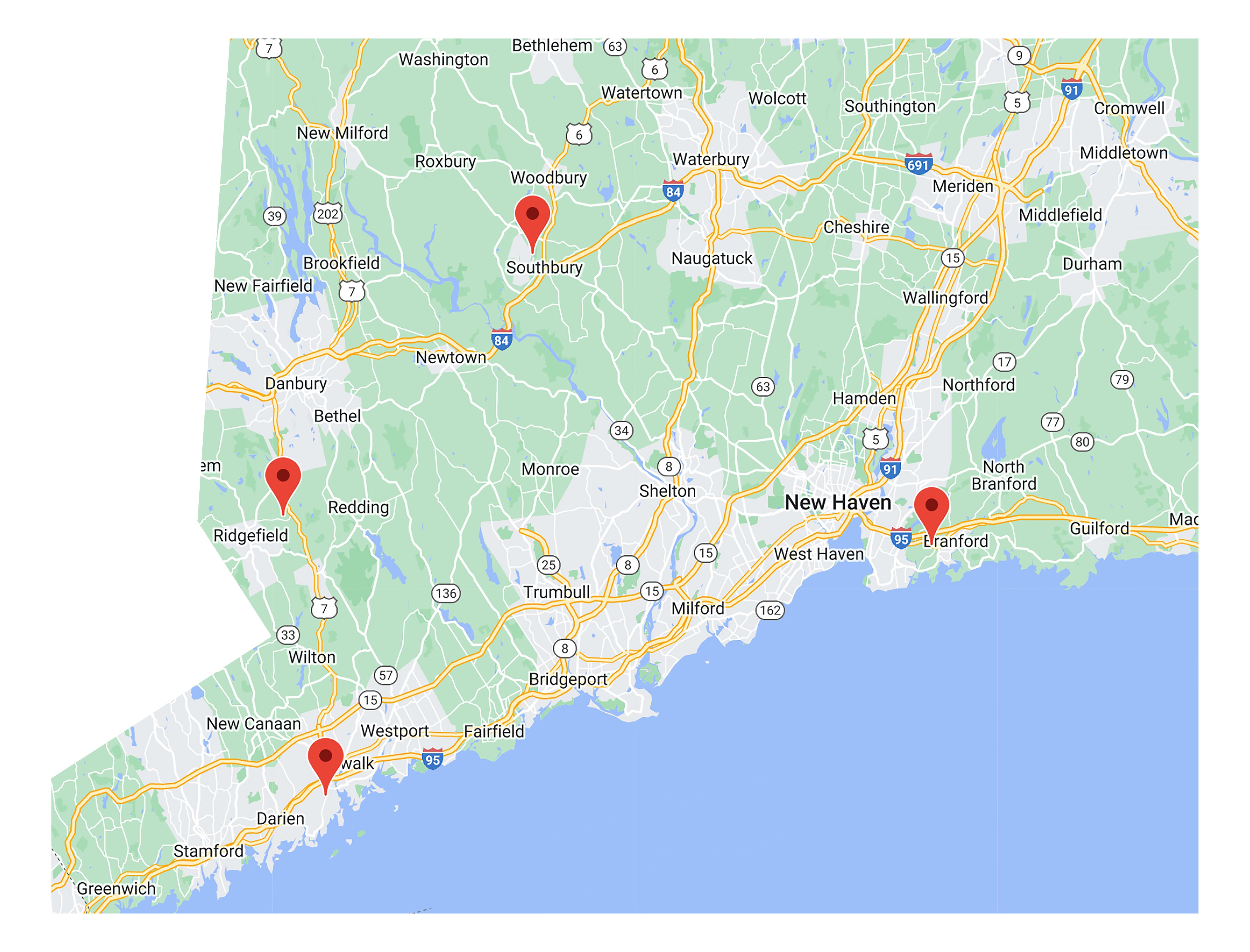 Map showing FLHC offices in the state of CT