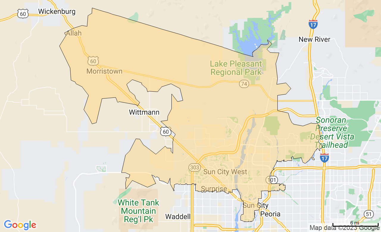 Map of the Sun City, AZ area