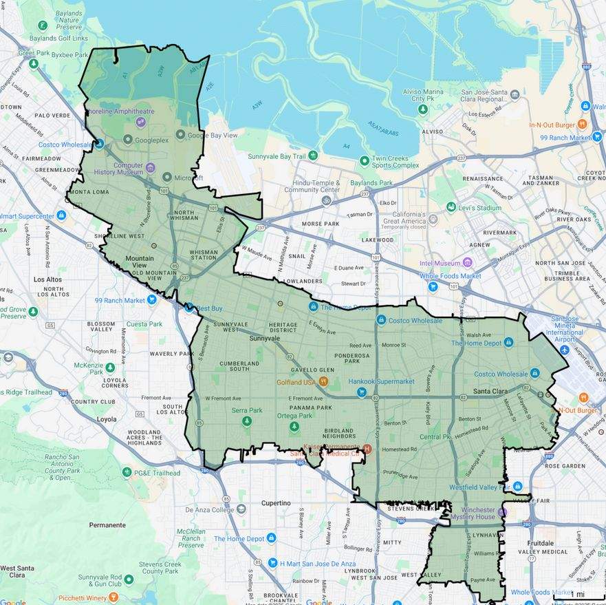 FirstLight Home Care of Sunnyvale territory map