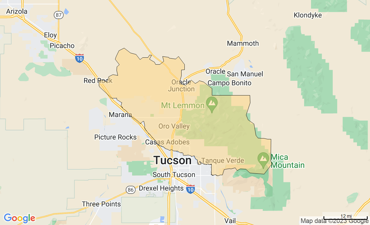 Map of the Tucson, AZ area