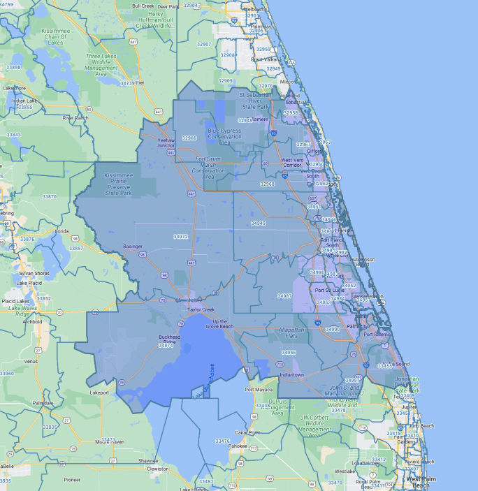 Map of the Vero Beach, FL area