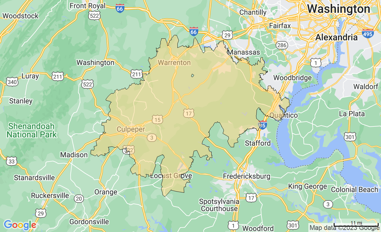 Map of the Warrenton, VA area