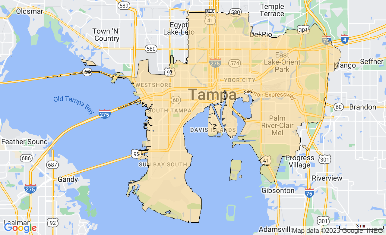 Map of the Westchase and Carrollwood, FL area