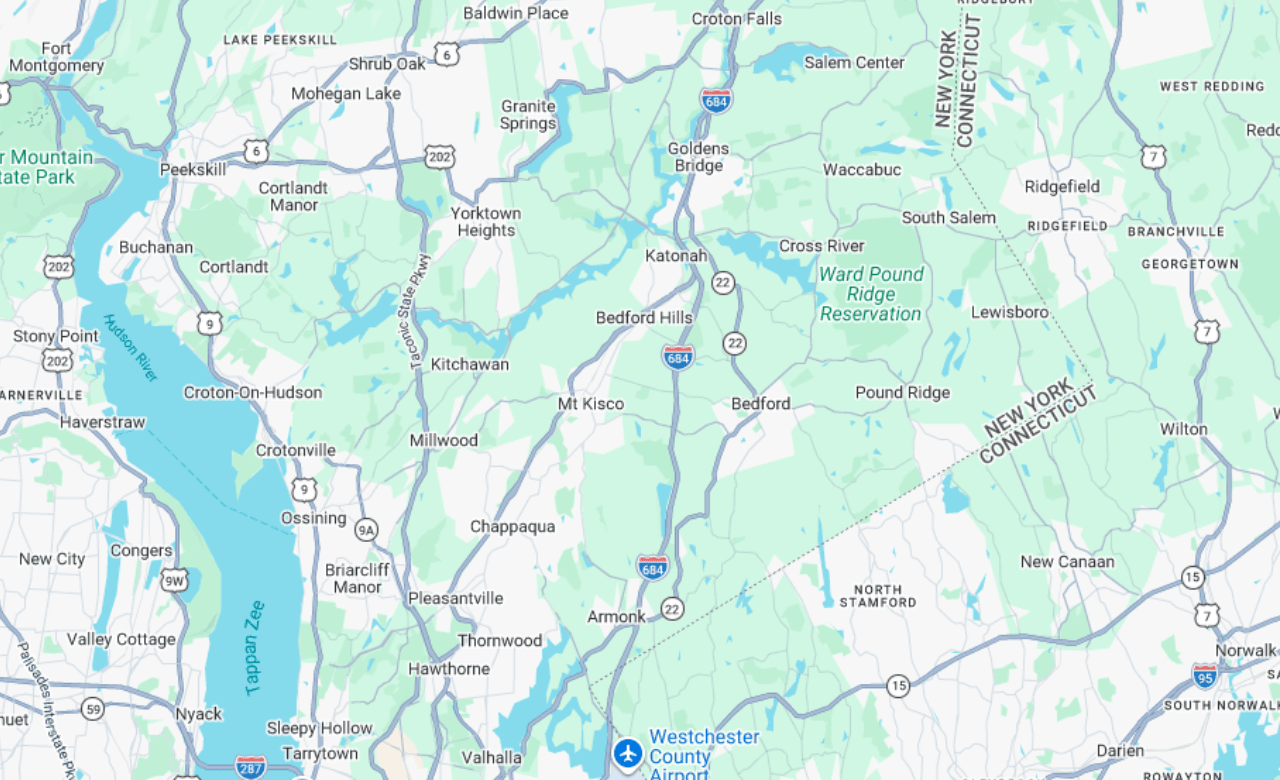 Map of the Westchester, NY area