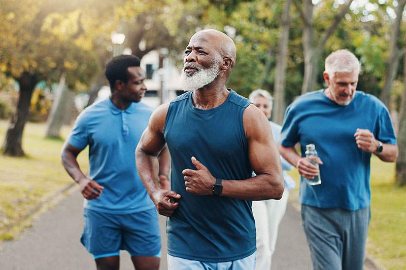 group of older man on a jog